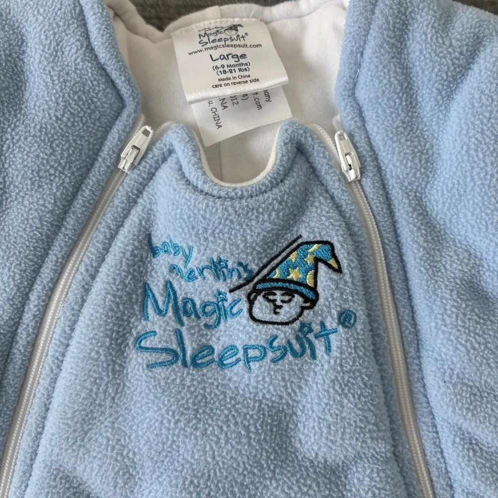 Baby Merlins Magic Sleepsuit Size Large 6-9 Months 18-21 LBS Light Blue
